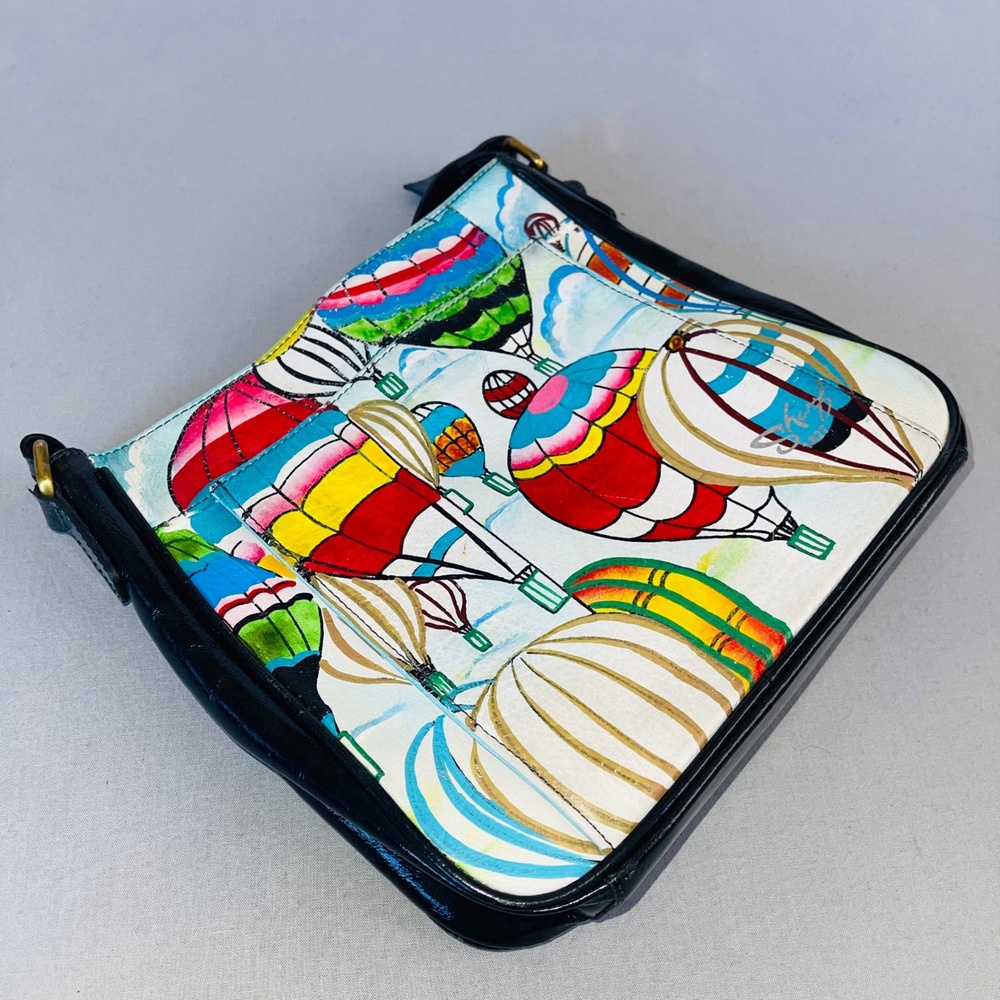 Sharif 1827 Hand Painted Genuine Leather Crossbody Bag Hot Air Balloons Multi - Picture 2 of 15